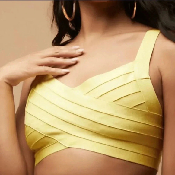 HERVE LEDGER x Forever 21 Crossover Bandage Crop Top in Neon Yellow Size M - Picture 1 of 7